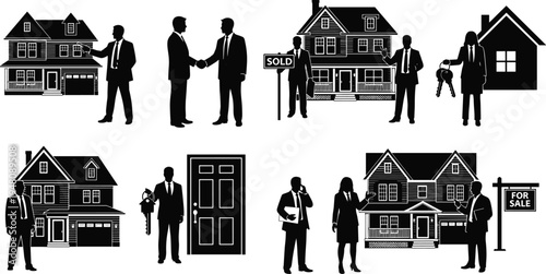 Real Estate Transaction Silhouettes – Property Sales Icons