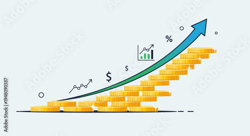 Rising Stacks of Gold Coins and Arrow.