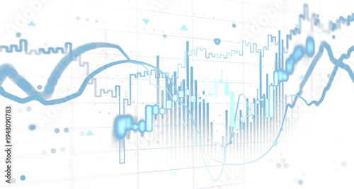 Fotografie Abstract financial chart with blue lines and bars displayed in soft digital styl