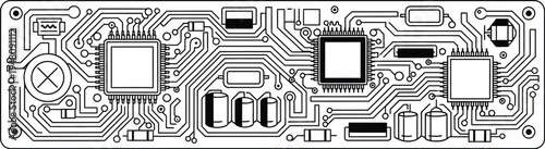 Electronic circuit board components outline illustration