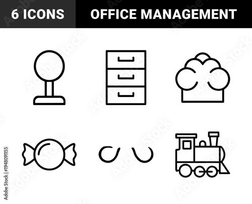 Business and office line icon set. Vector pictograms of document, chart, printer, calendar, gear, clock, and lightbulb, thin outline illustration.