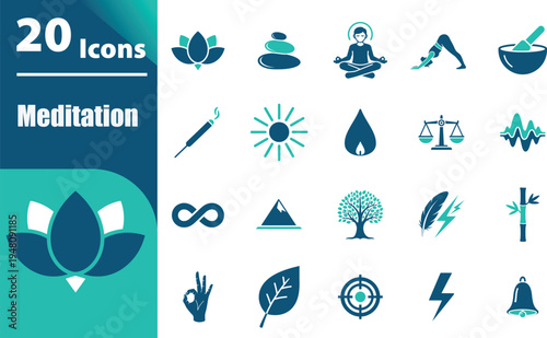 Meditation icons and symbols set.