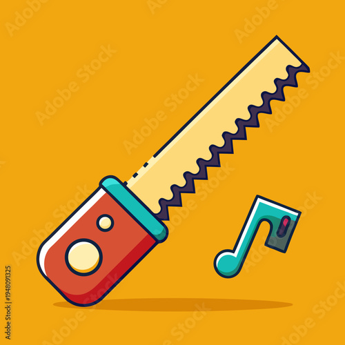 A Musical Saw and Note Isolated on Yellow