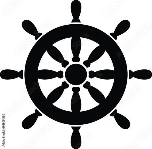 Vector ship wheel icon, steering wheel symbol, navigation wheel