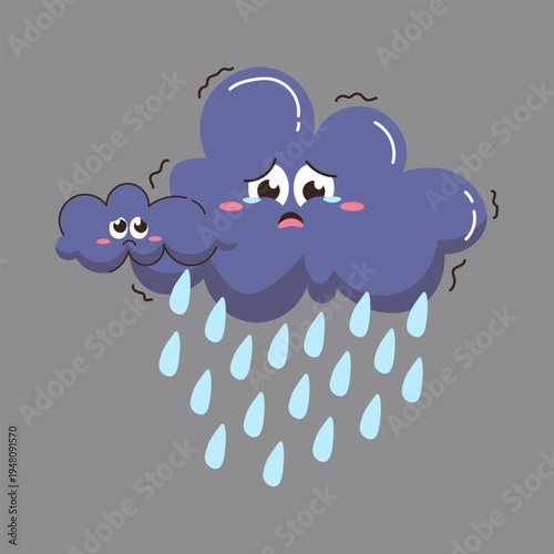 Sad Rain Clouds Crying with Falling Water Drops