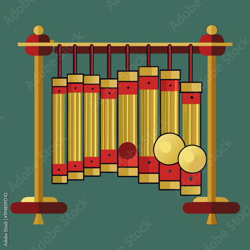 Angklung musical instrument with red and gold accents