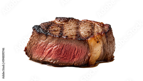 Φωτογραφία Isolated grilled steak, perfectly cooked juicy medium-rare cut of beef with a de