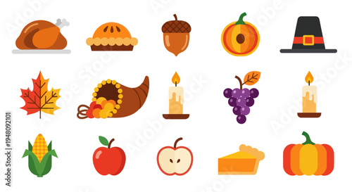 Thanksgiving icons autumnal feast collection