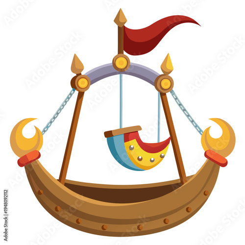 Cartoon Viking Ship Swing Ride at Amusement Park