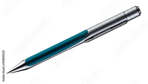 Tableau sur toile Isolated elegant metallic pen with a stylish teal grip, ready for writing or dra