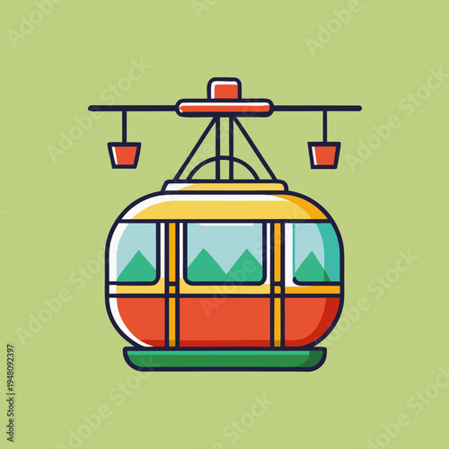 Colorful Cable Car Aerial Transport in Scenic Mountain View