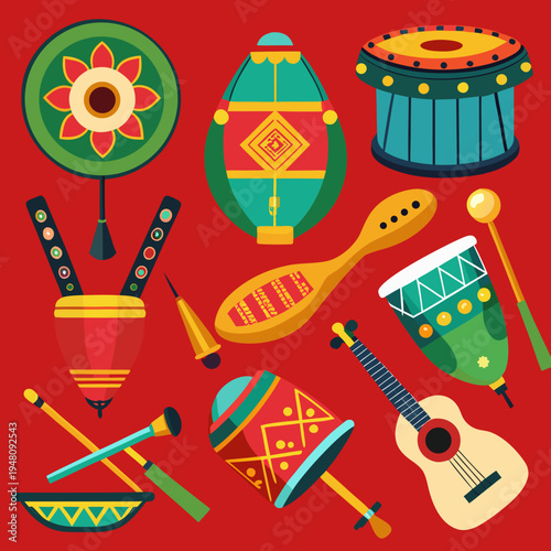 Colorful Collection of Traditional Musical Instruments