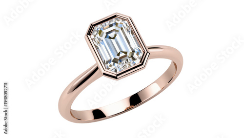 Cuadro en lienzo Isolated elegant rose gold engagement ring featuring a striking emerald cut diam
