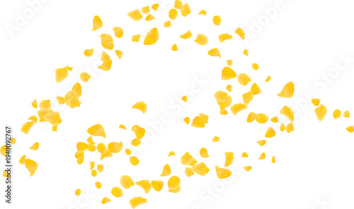 Dynamic explosion of yellow rose petals scattering in the air. Wedding invitation