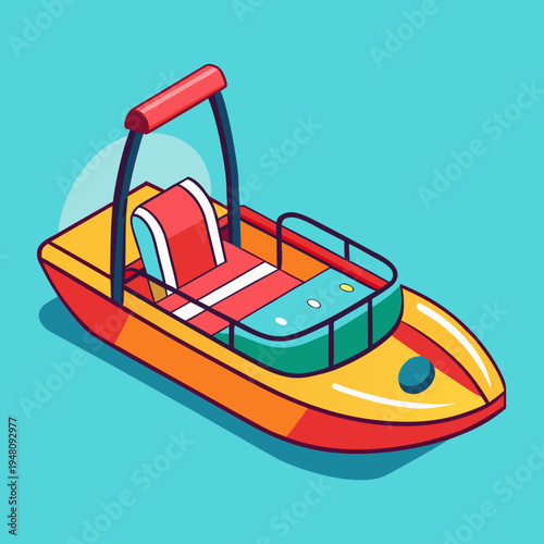 Colorful pedal boat on blue water