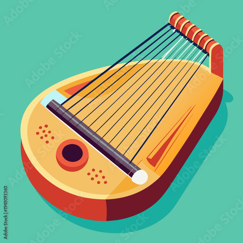 Colorful Zither musical instrument illustration on teal background