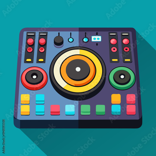 DJ Controller with Colorful Buttons and Decks