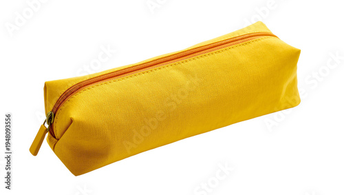 Фотография Isolated vibrant yellow textile pencil case with zipper for school or office sup