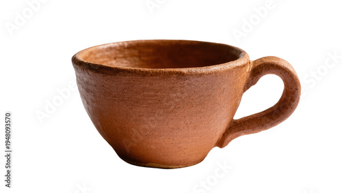 Fotografie Isolated handmade rustic terracotta clay cup with handle, traditional natural po