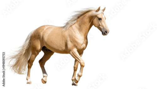 Photos Isolated palomino horse with flowing mane and tail walking gracefully on a studi