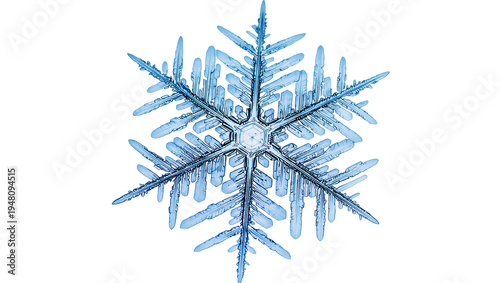 Fotografía Isolated microscopic intricate blue ice crystal snowflake, delicate winter natur