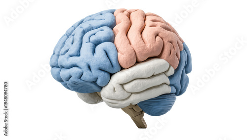 Bild auf Leinwand Isolated human brain anatomical model showcasing different lobes in distinct colors, side view