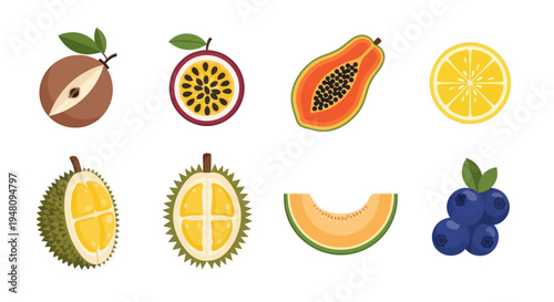 Variety of fresh cut tropical fruit display