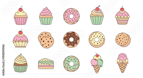 Various colorful desserts isolated on white