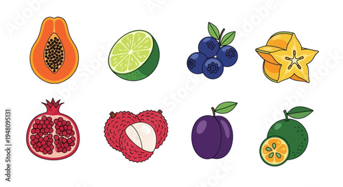 Various colorful fruits isolated on white