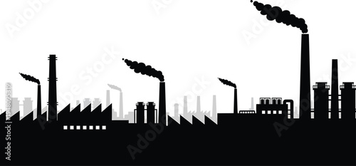 Industrial Factory Silhouette with Smoking Chimneys