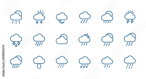 Weather icons clouds rain and sunlight