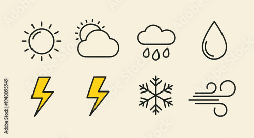 Weather icons sun clouds rain and more