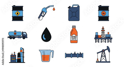 Oil and Gas Industry Icons - A Collection of Essential Elements.