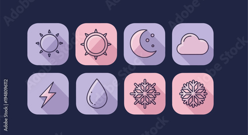Weather icons sun moon cloud symbols