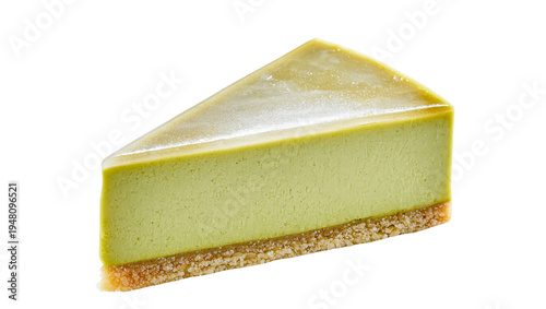 Fényképezés Isolated delectable green tea matcha cheesecake slice with a glossy topping and