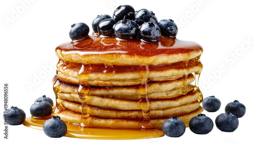 Fotografía Isolated stack of fluffy golden pancakes topped with fresh blueberries and sweet