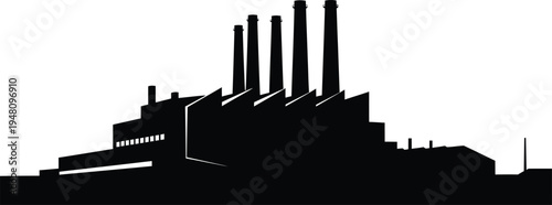 Industrial Factory Silhouette with Smokestacks