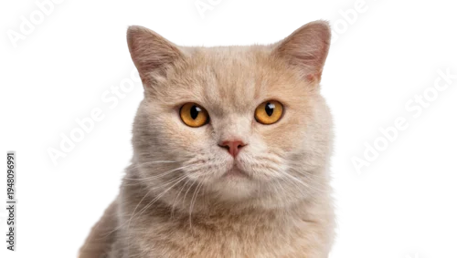 Fototapeta na wymiar Isolated close-up portrait of a beautiful British Shorthair cat with captivating amber eyes