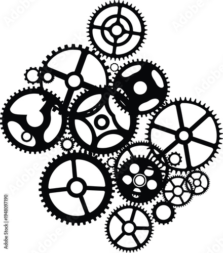 Black Gears Mechanics on White Background