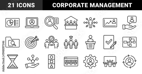 Business and finance line icon set. Vector pictograms of document, chart, wallet, lightbulb, handshake, megaphone, and target, thin outline illustration.