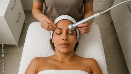 Revitalizing cryotherapy facial treatment in a spa relaxing environment close-up view for skin rejuvenation