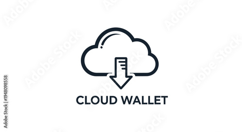 Cloud Wallet concept icon with a wallet symbol inside a cloud and a download arrow.