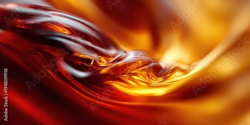 Abstract swirling liquid with vibrant red and gold colors and dynamic motion