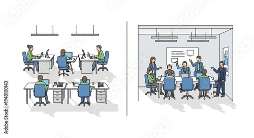 Office meeting and coworking space illustration