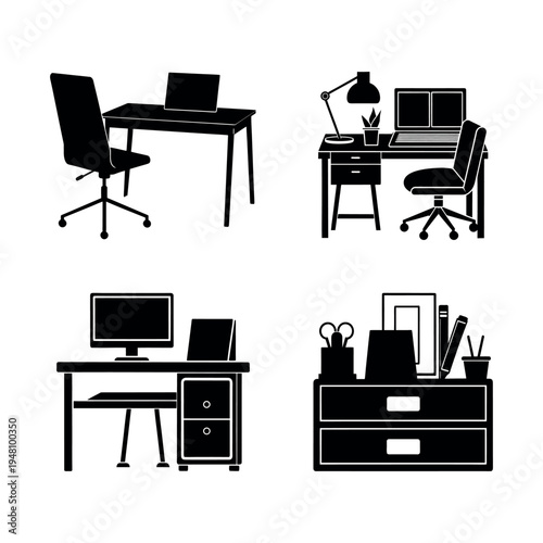 Professional Computer Workstation and Storage Icon Collection.