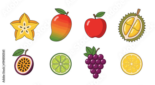 Assorted tropical fruit illustrations