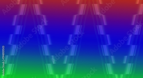 Abstract digital art vector with red orange blue green gradient background, layered transparent V patterns, and surreal vibrant modern design