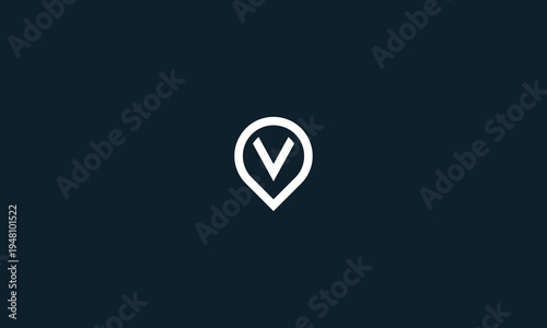 Minimalist logo design featuring a white location pin with a chevron