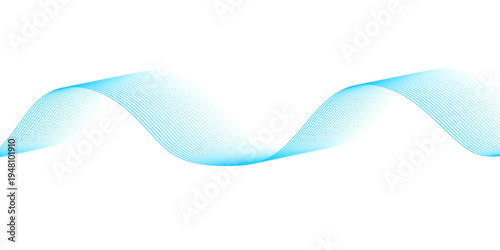 Dynamic Cyan and Blue Linear Wave Pattern Representing Audio Sound, Frequency Signal, and Digital Data Flow with Smooth Curves on Transparent Background.