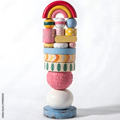 Colorful Wooden Educational Toys Stacked Together Isolated on White Background